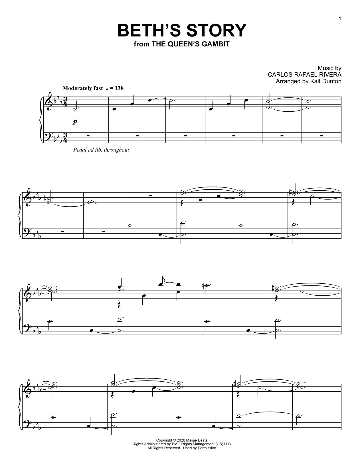 Download Carlos Rafael Rivera Beth's Story (from The Queen's Gambit) Sheet Music and learn how to play Piano Solo PDF digital score in minutes