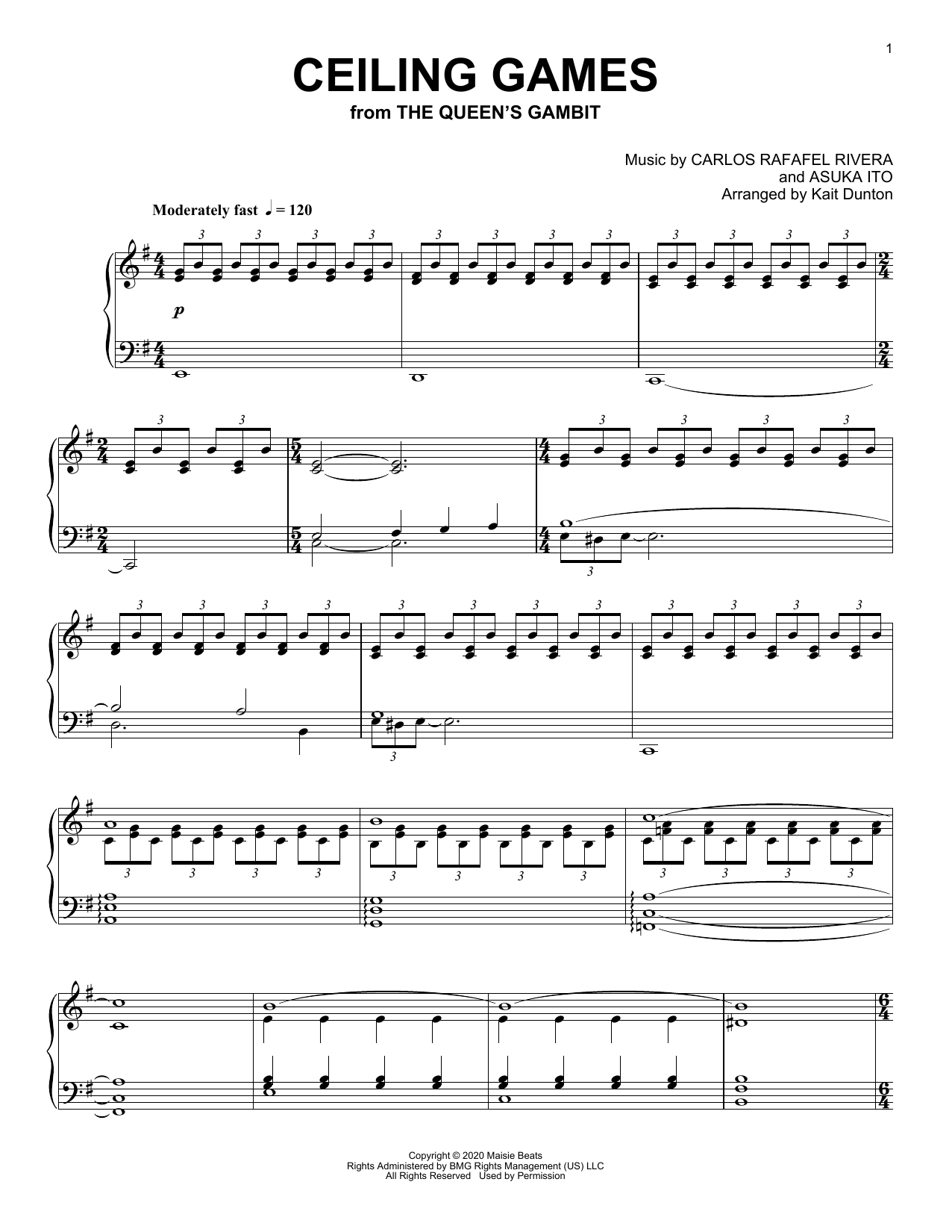 Download Carlos Rafael Rivera Ceiling Games (from The Queen's Gambit) Sheet Music and learn how to play Piano Solo PDF digital score in minutes