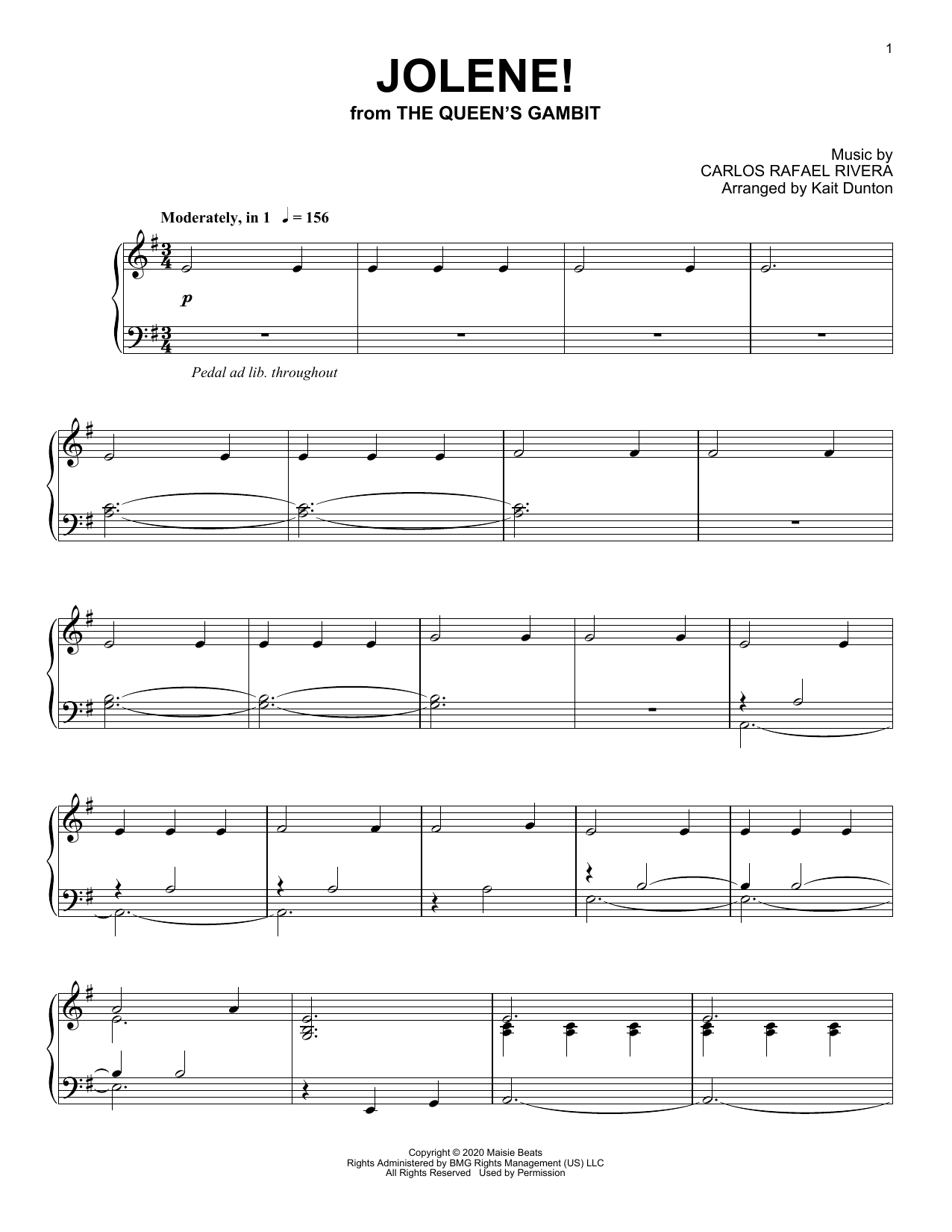 Download Carlos Rafael Rivera Jolene! (from The Queen's Gambit) Sheet Music and learn how to play Piano Solo PDF digital score in minutes