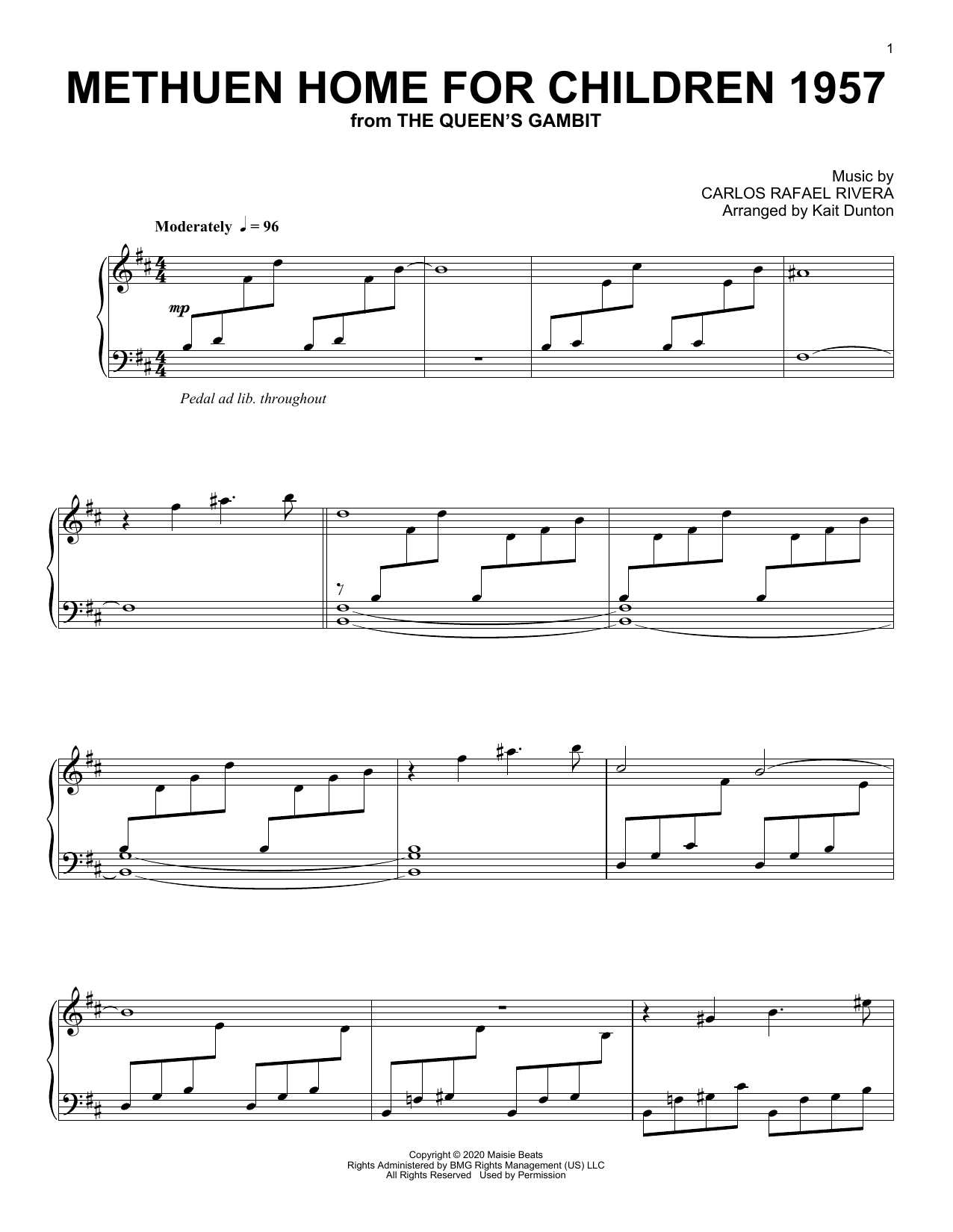 Download Carlos Rafael Rivera Methuen Home For Children 1957 (from The Queen's Gambit) Sheet Music and learn how to play Piano Solo PDF digital score in minutes