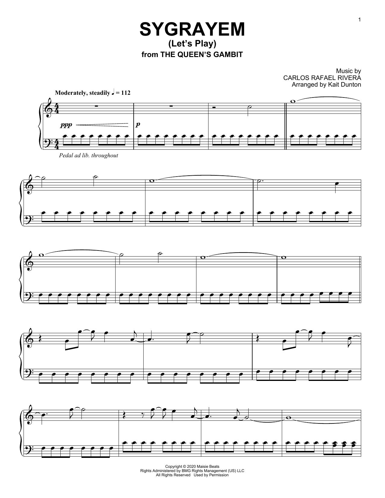 Download Carlos Rafael Rivera Sygrayem (Let's Play) (from The Queen's Gambit) Sheet Music and learn how to play Piano Solo PDF digital score in minutes