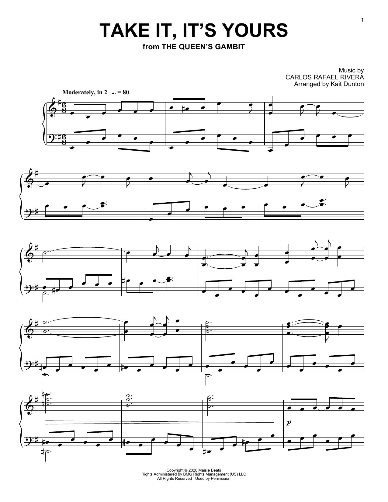 Download Carlos Rafael Rivera Take It, It's Yours (from The Queen's Gambit) Sheet Music and learn how to play Piano Solo PDF digital score in minutes