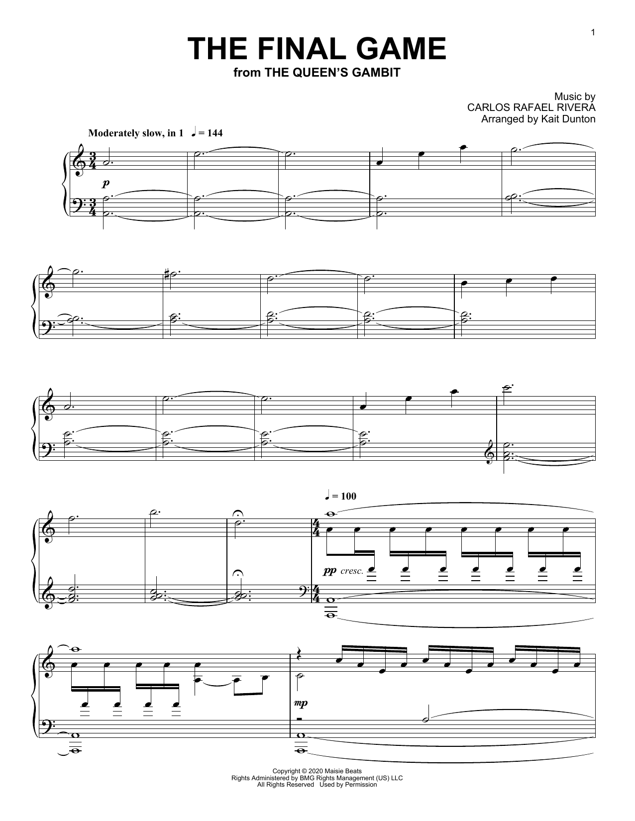 Download Carlos Rafael Rivera The Final Game (from The Queen's Gambit) Sheet Music and learn how to play Piano Solo PDF digital score in minutes