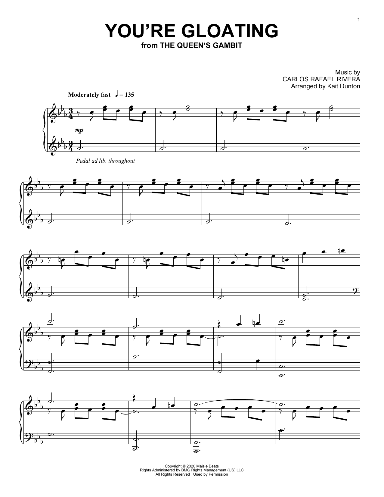 Download Carlos Rafael Rivera You're Gloating (from The Queen's Gambit) Sheet Music and learn how to play Piano Solo PDF digital score in minutes