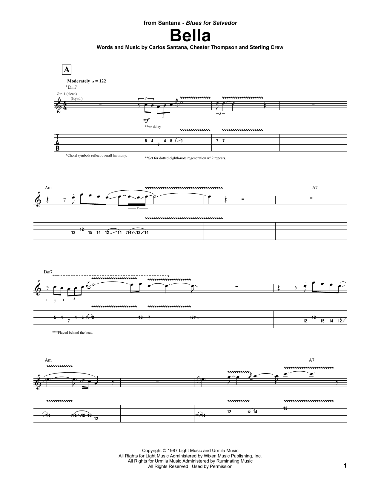 Download Carlos Santana Bella Sheet Music and learn how to play Guitar Tab PDF digital score in minutes