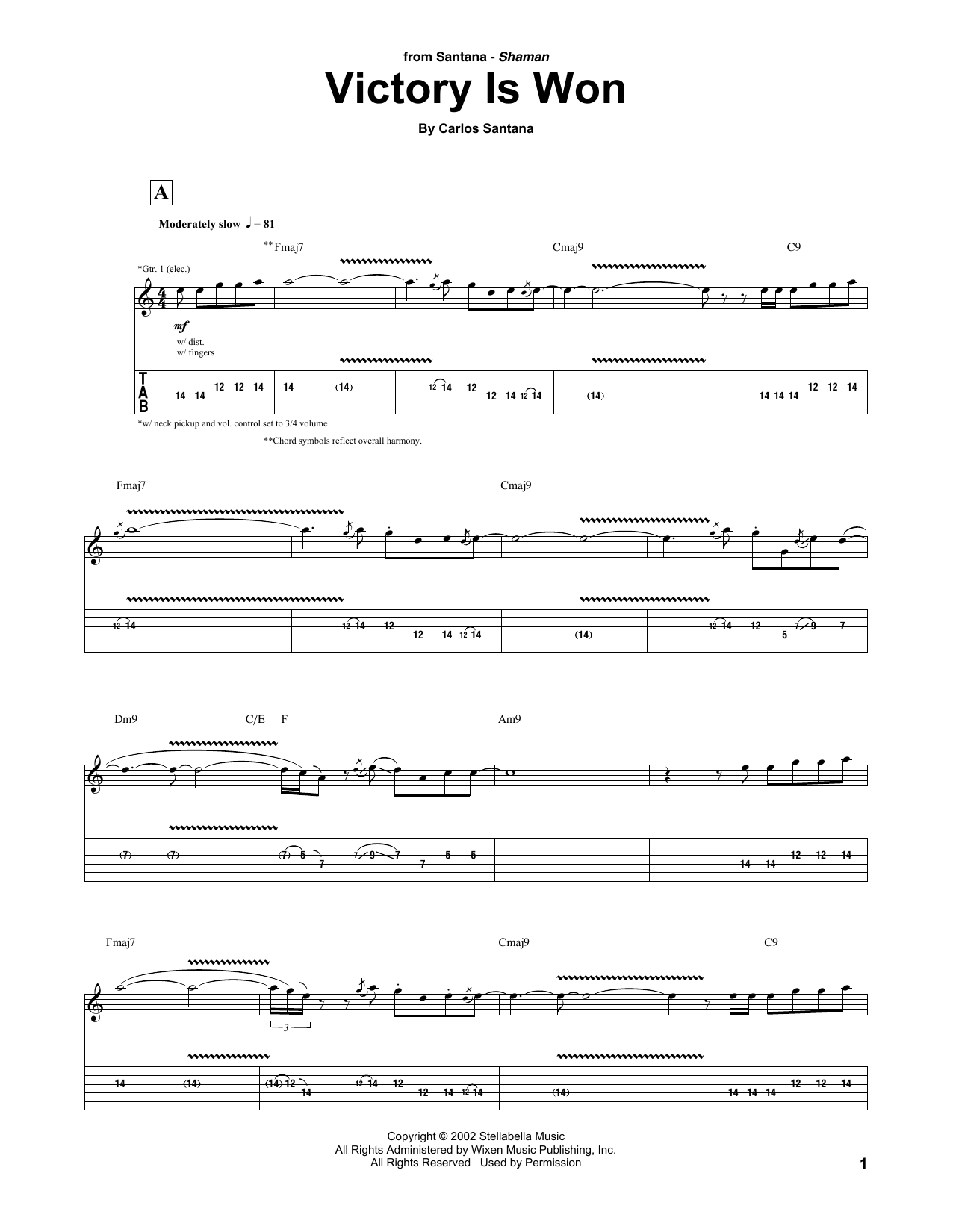 Download Carlos Santana Victory Is Won Sheet Music and learn how to play Guitar Tab PDF digital score in minutes