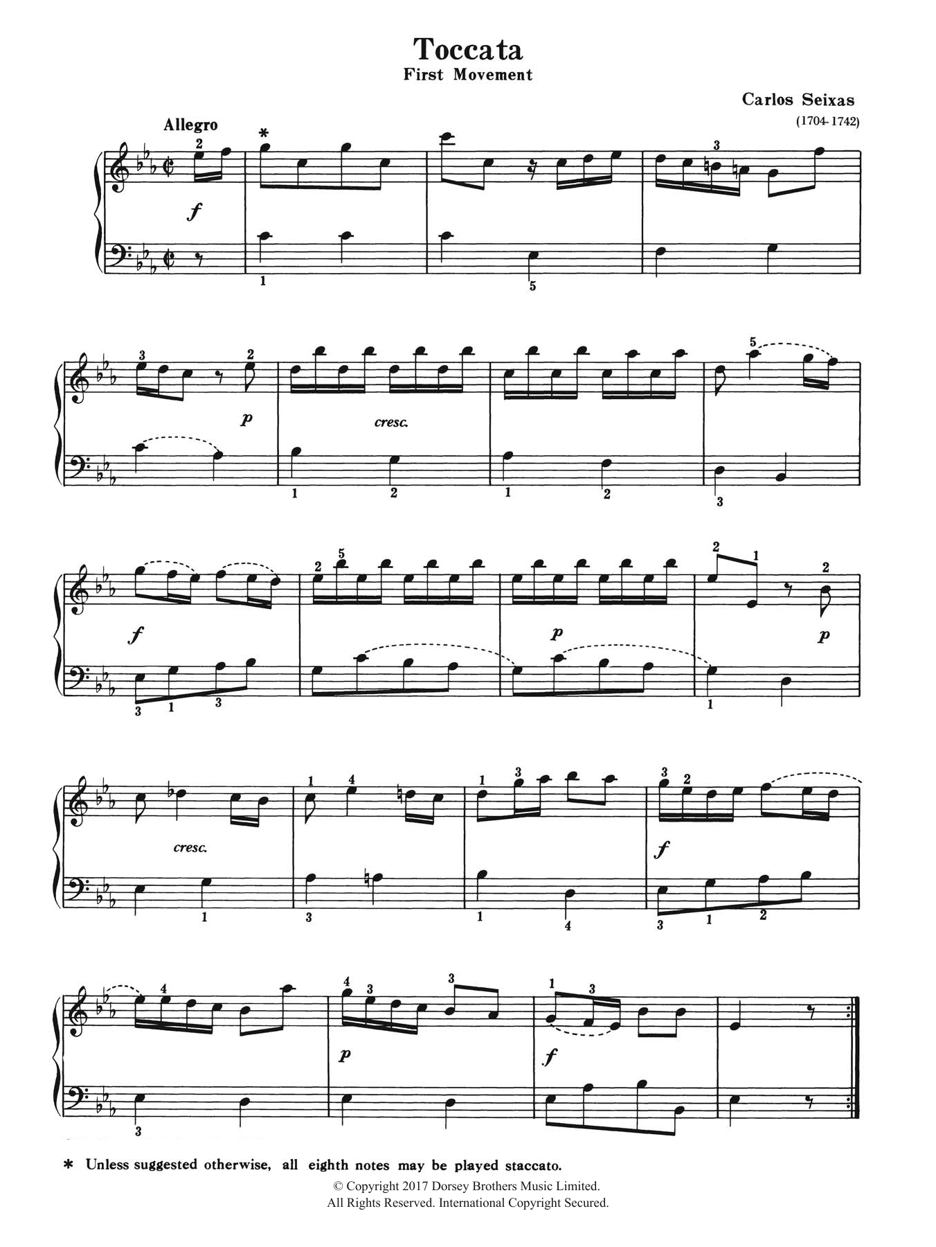 Download Carlos Seixas Toccata (First Movement) Sheet Music and learn how to play Piano PDF digital score in minutes