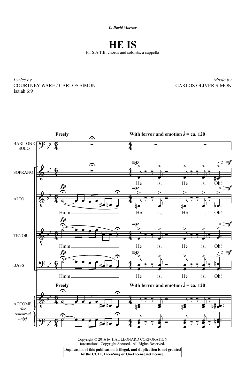 Download Carlos Simon He Is Sheet Music and learn how to play SATB PDF digital score in minutes