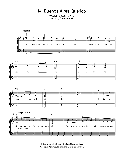 Download Carlos Gardel Mi Buenos Aires Querido Sheet Music and learn how to play Easy Piano PDF digital score in minutes