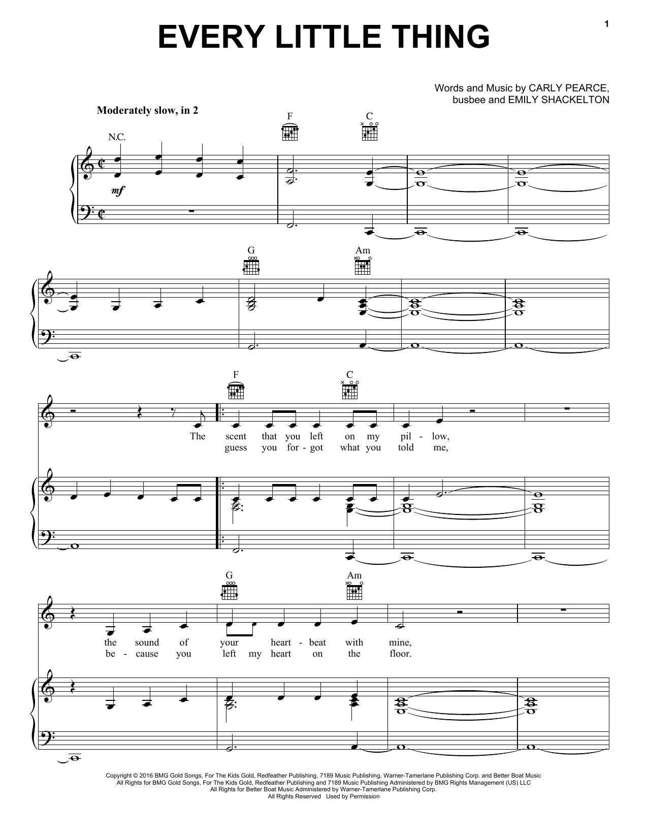 Download Carly Pearce Every Little Thing Sheet Music and learn how to play Piano, Vocal & Guitar (Right-Hand Melody) PDF digital score in minutes