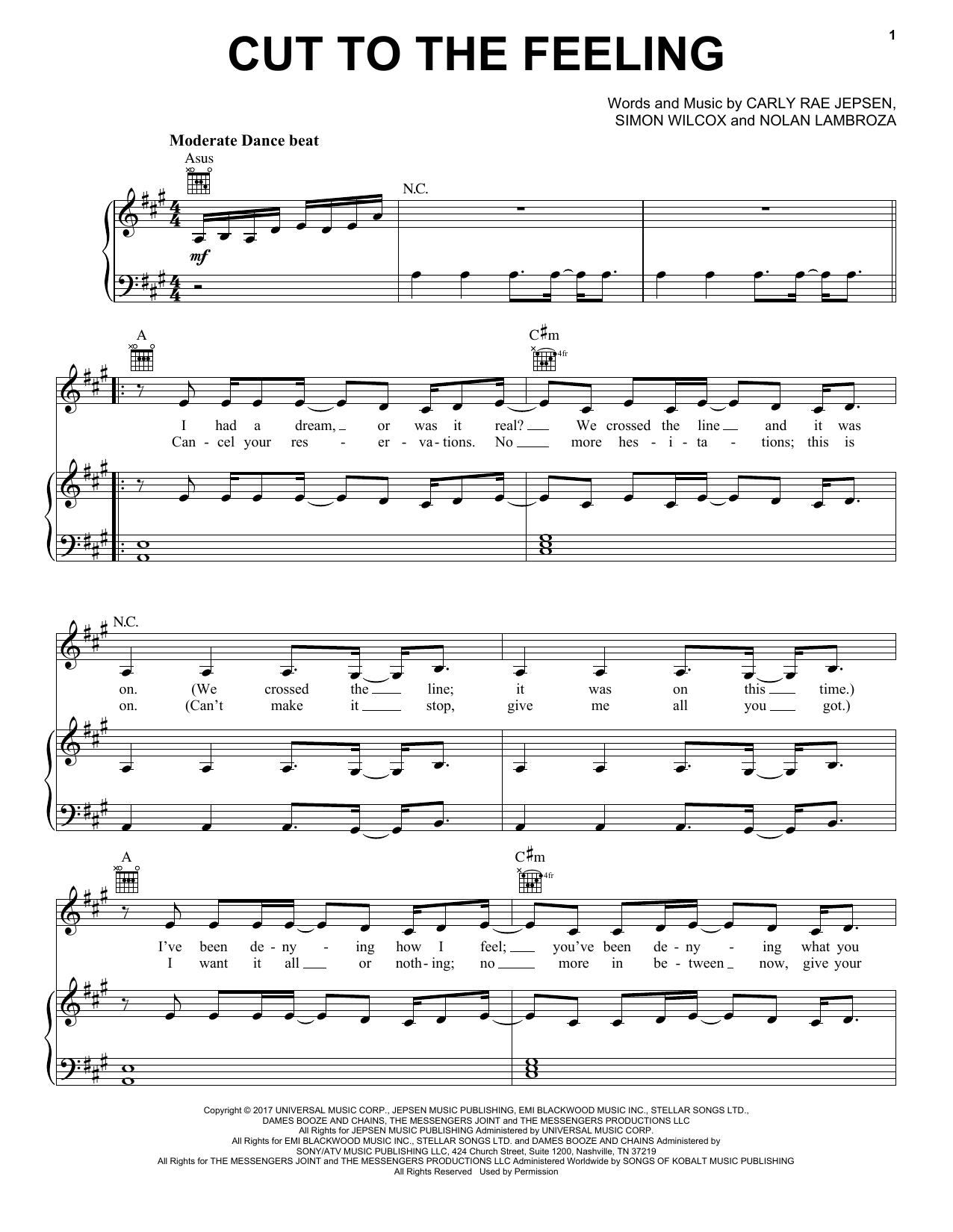 Download Carly Rae Jepsen Cut To The Feeling Sheet Music and learn how to play Piano, Vocal & Guitar (Right-Hand Melody) PDF digital score in minutes