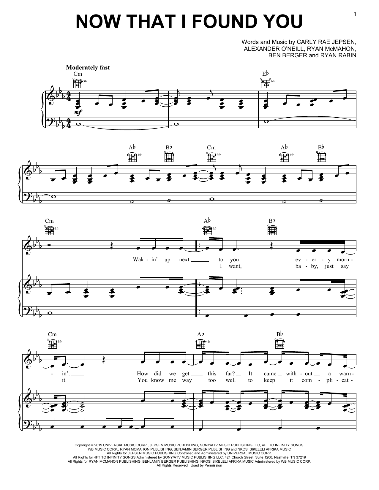 Download Carly Rae Jepsen Now That I Found You Sheet Music and learn how to play Piano, Vocal & Guitar Chords (Right-Hand Melody) PDF digital score in minutes
