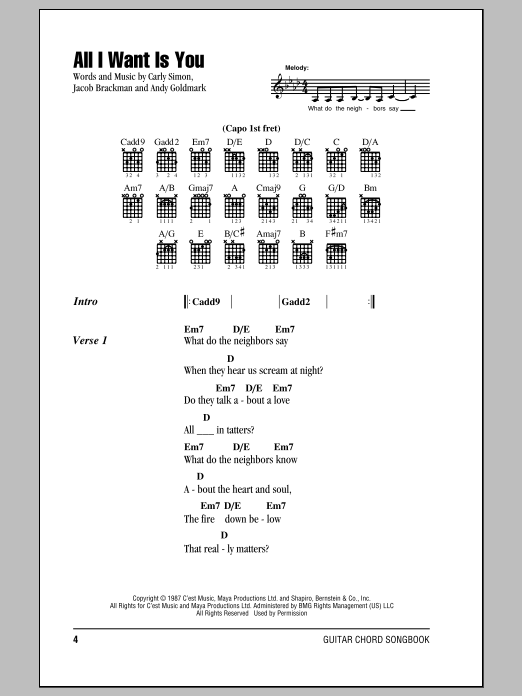 Download Carly Simon All I Want Is You Sheet Music and learn how to play Lyrics & Chords PDF digital score in minutes