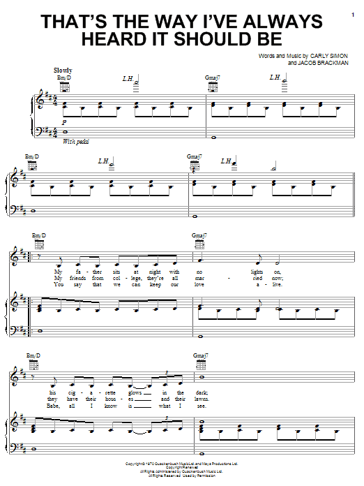 Download Carly Simon That's The Way I've Always Heard It Should Be Sheet Music and learn how to play Lyrics & Chords PDF digital score in minutes