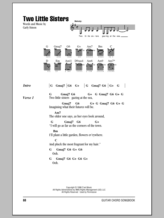 Download Carly Simon Two Little Sisters Sheet Music and learn how to play Lyrics & Chords PDF digital score in minutes