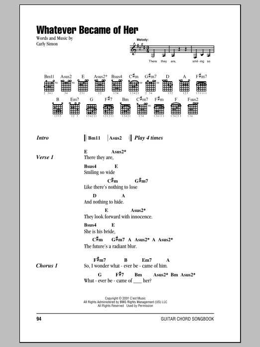 Download Carly Simon Whatever Became Of Her Sheet Music and learn how to play Lyrics & Chords PDF digital score in minutes