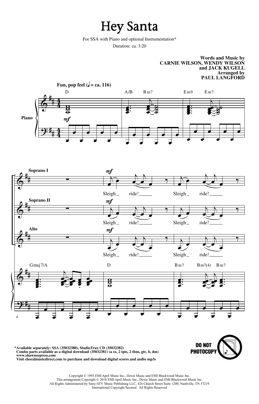 Download Carnie & Wendy Wilson Hey Santa! (arr. Paul Langford) Sheet Music and learn how to play SSA Choir PDF digital score in minutes