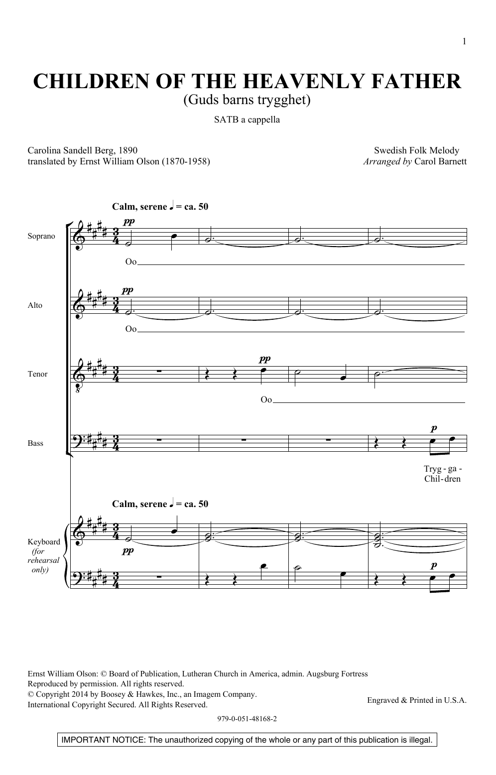 Download Carol Barnett Children Of The Heavenly Father Sheet Music and learn how to play SATB Choir PDF digital score in minutes
