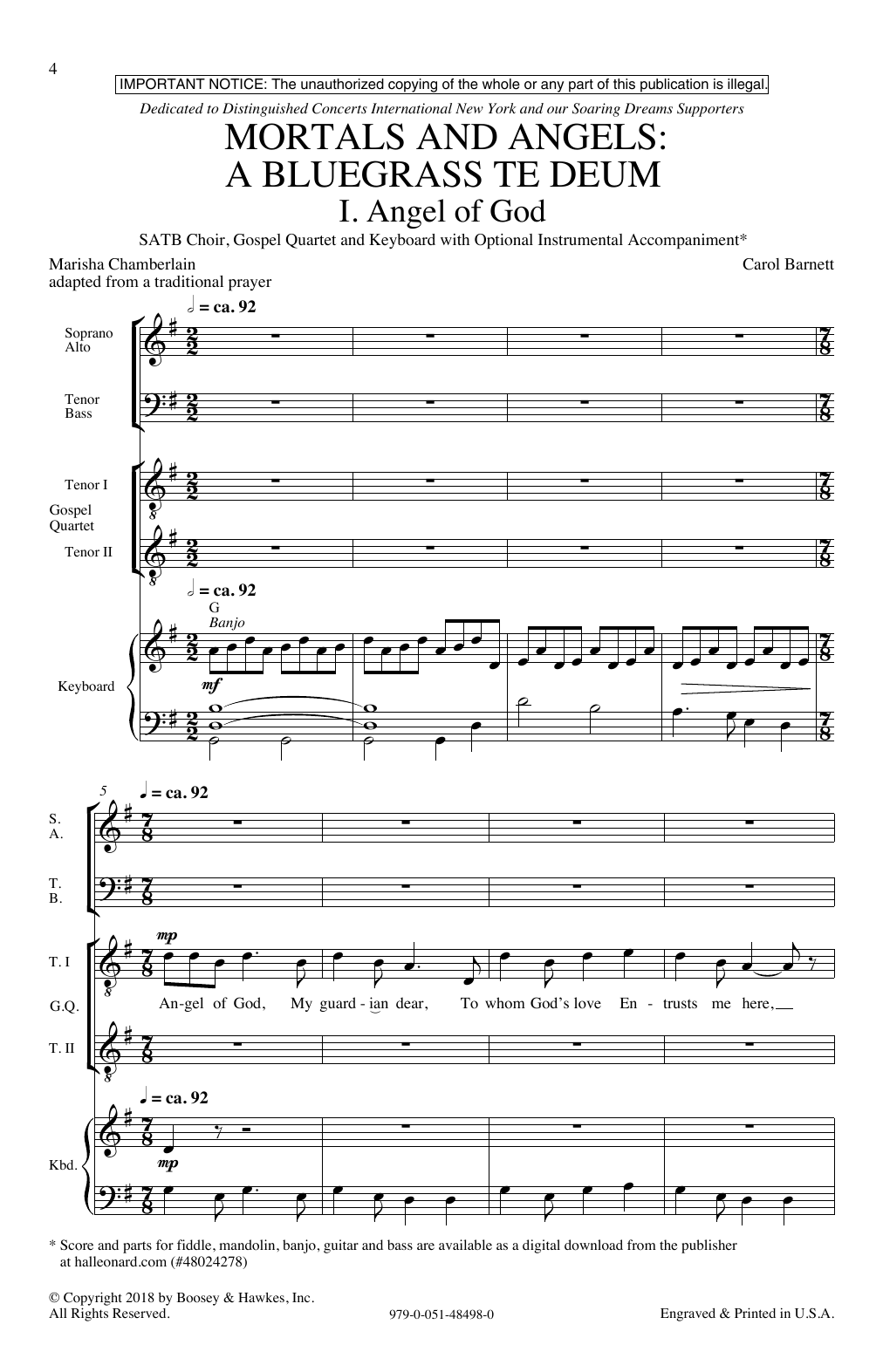 Download Carol Barnett Mortals & Angels: A Bluegrass Te Deum Sheet Music and learn how to play SATB Choir PDF digital score in minutes