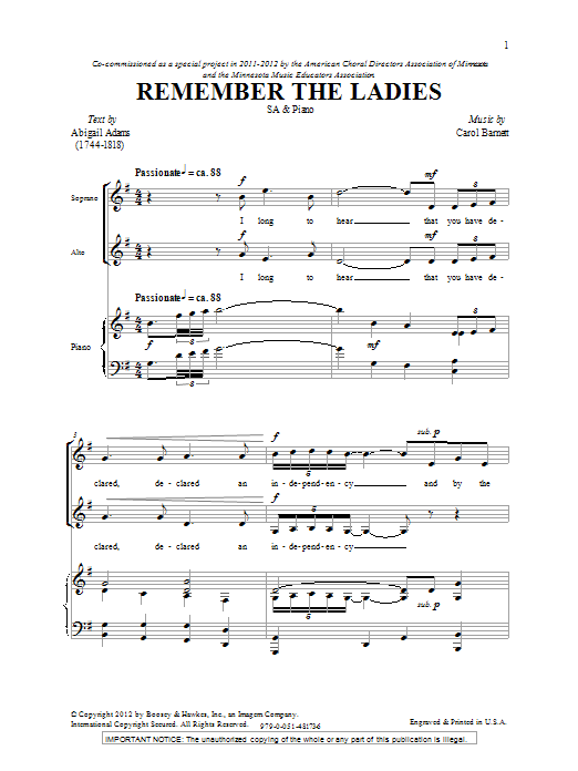 Download Carol Barnett Remember The Ladies Sheet Music and learn how to play 2-Part Choir PDF digital score in minutes