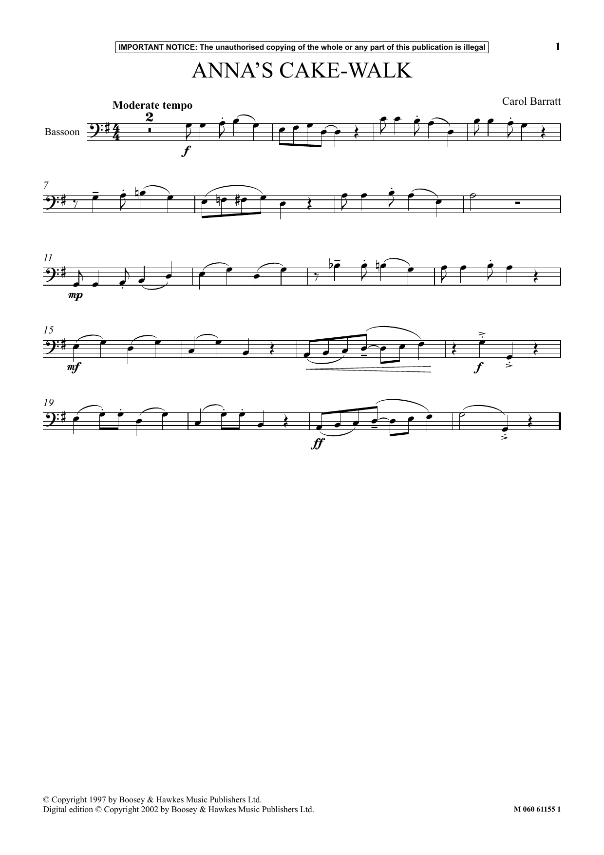 Download Carol Barratt Anna's Cake Walk Sheet Music and learn how to play Instrumental Solo PDF digital score in minutes
