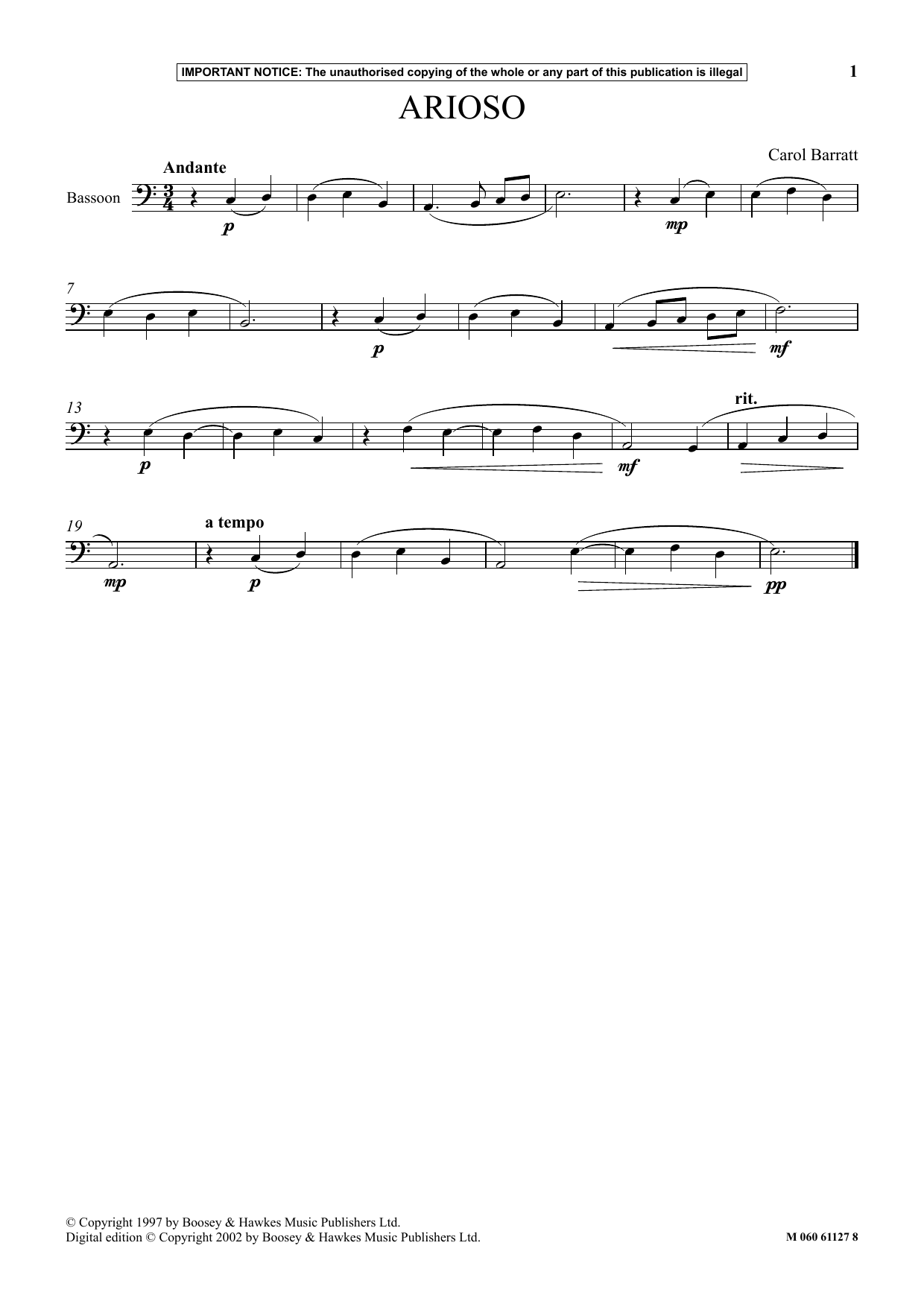 Download Carol Barratt Arioso Sheet Music and learn how to play Instrumental Solo PDF digital score in minutes