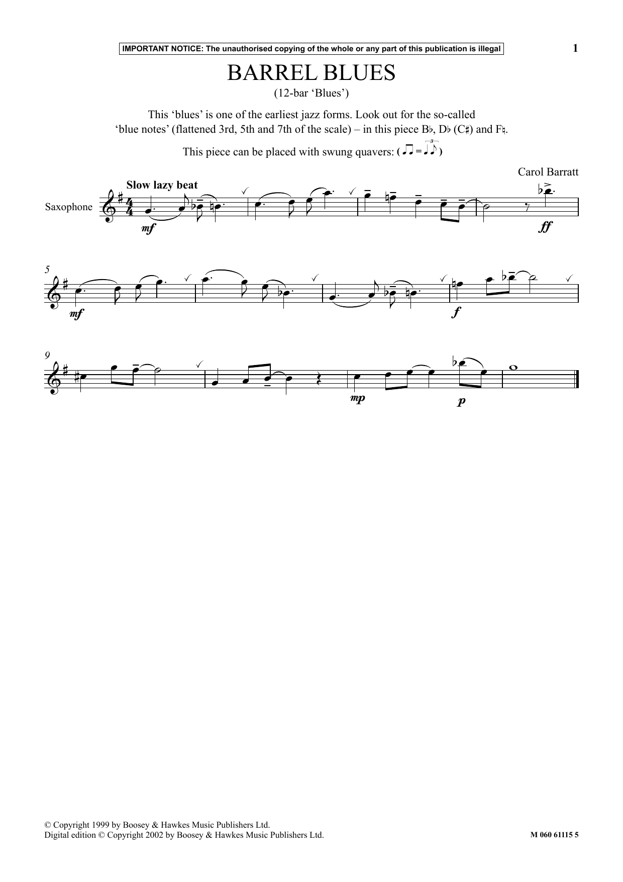 Download Carol Barratt Barrel Blues Sheet Music and learn how to play Instrumental Solo PDF digital score in minutes