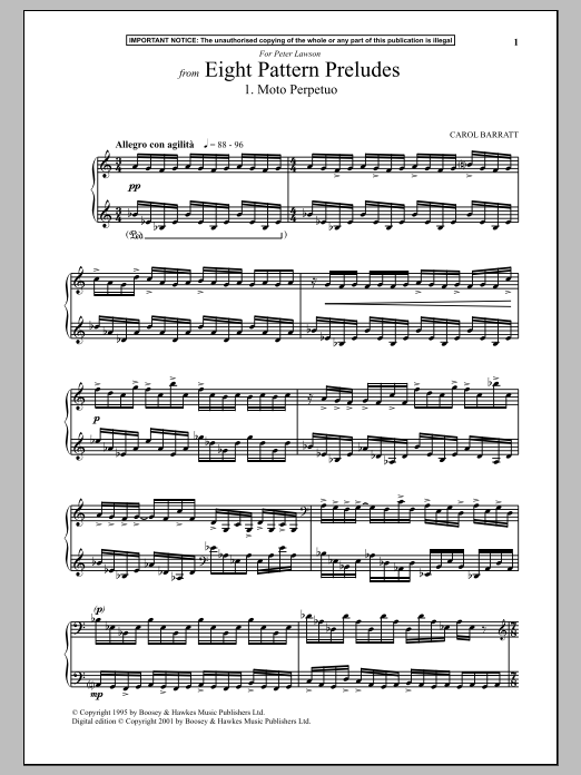 Download Carol Barratt Eight Pattern Preludes, 1. Moto Perpetuo Sheet Music and learn how to play Piano PDF digital score in minutes