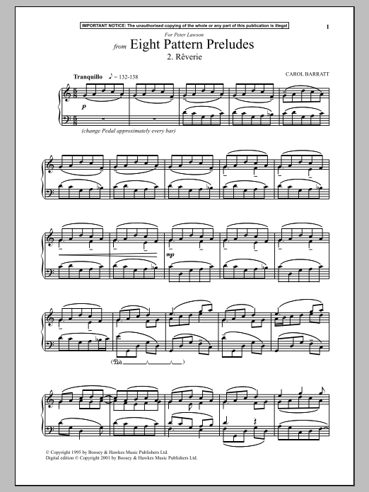 Download Carol Barratt Eight Pattern Preludes, 2. Reverie Sheet Music and learn how to play Piano PDF digital score in minutes