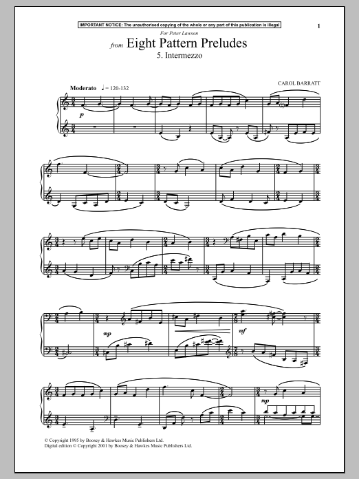 Download Carol Barratt Eight Pattern Preludes, 5. Intermezzo Sheet Music and learn how to play Piano PDF digital score in minutes