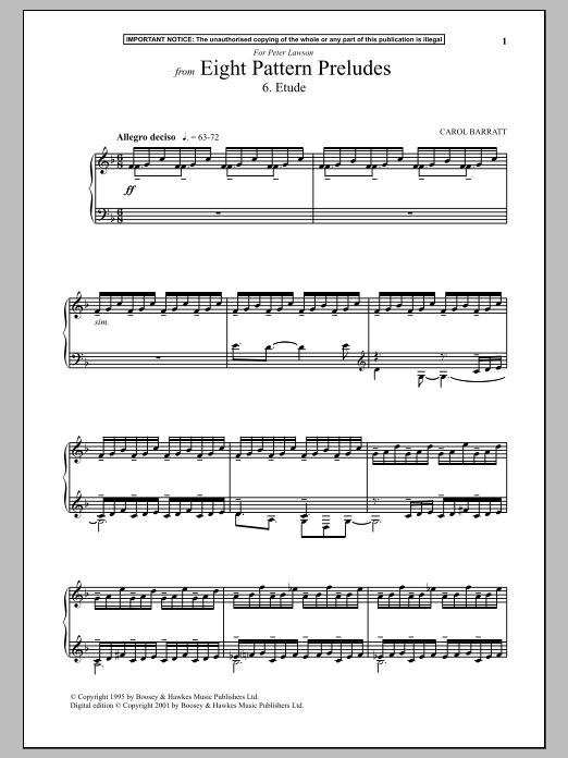 Download Carol Barratt Eight Pattern Preludes, 6. Etude Sheet Music and learn how to play Piano PDF digital score in minutes