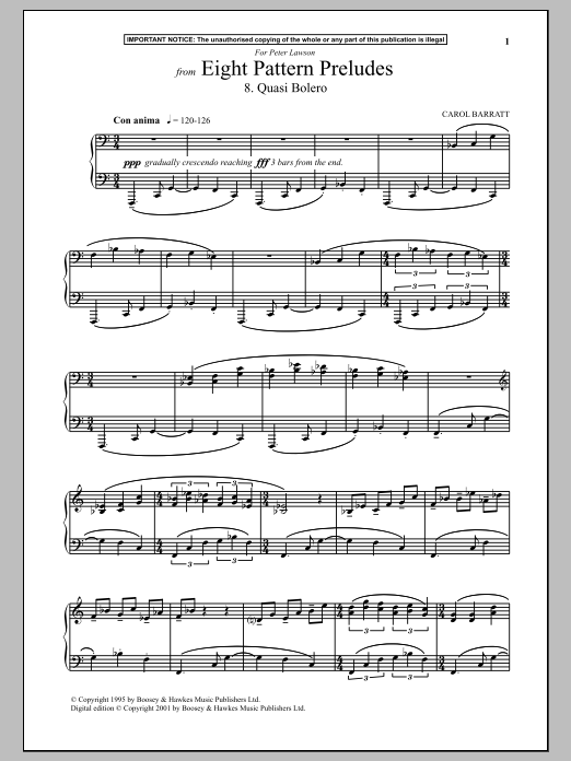 Download Carol Barratt Eight Pattern Preludes, 8. Quasi Bolero Sheet Music and learn how to play Piano PDF digital score in minutes
