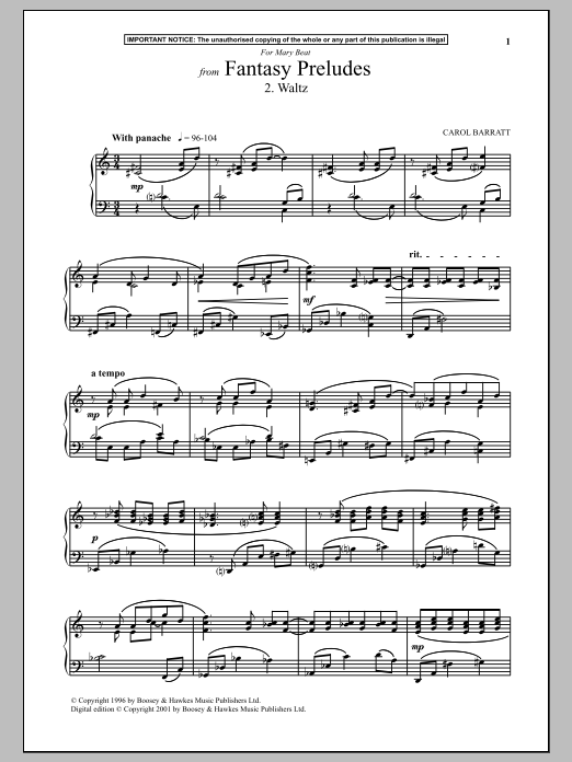 Download Carol Barratt Fantasy Preludes, 2. Waltz Sheet Music and learn how to play Piano PDF digital score in minutes