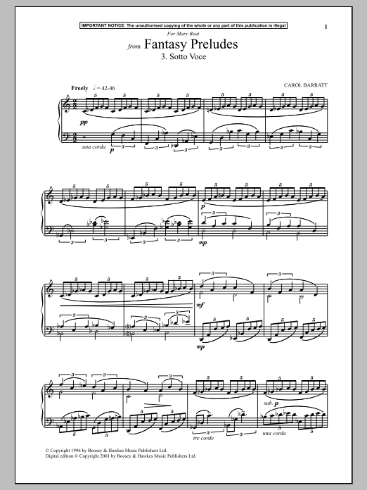 Download Carol Barratt Fantasy Preludes, 3. Sotto Voce Sheet Music and learn how to play Piano PDF digital score in minutes