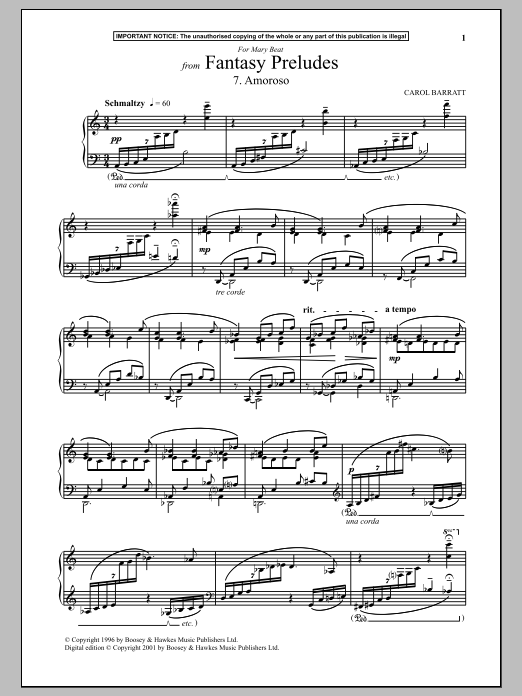 Download Carol Barratt Fantasy Preludes, 7. Amoroso Sheet Music and learn how to play Piano PDF digital score in minutes