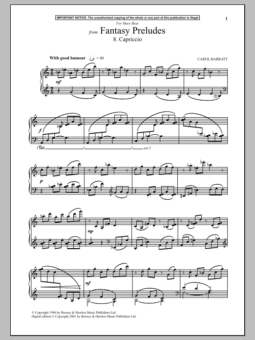 Download Carol Barratt Fantasy Preludes, 8. Capriccio Sheet Music and learn how to play Piano PDF digital score in minutes