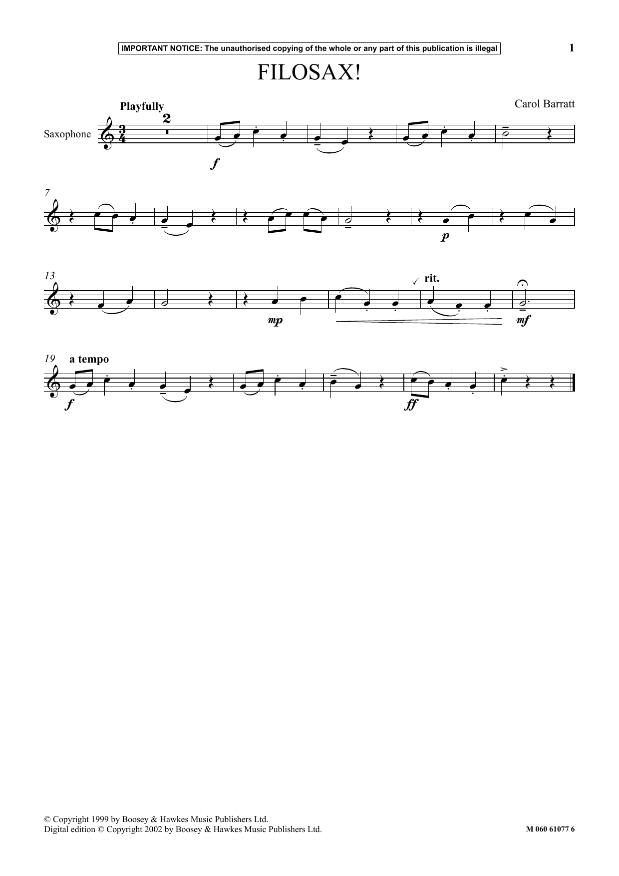Download Carol Barratt Filosax! Sheet Music and learn how to play Instrumental Solo PDF digital score in minutes