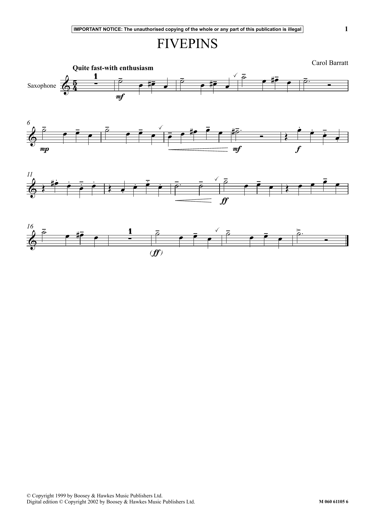 Download Carol Barratt Fivepins Sheet Music and learn how to play Instrumental Solo PDF digital score in minutes