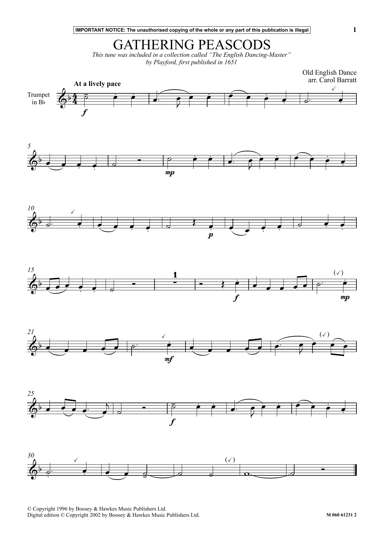 Download Carol Barratt Gathering Peascods Sheet Music and learn how to play Instrumental Solo PDF digital score in minutes