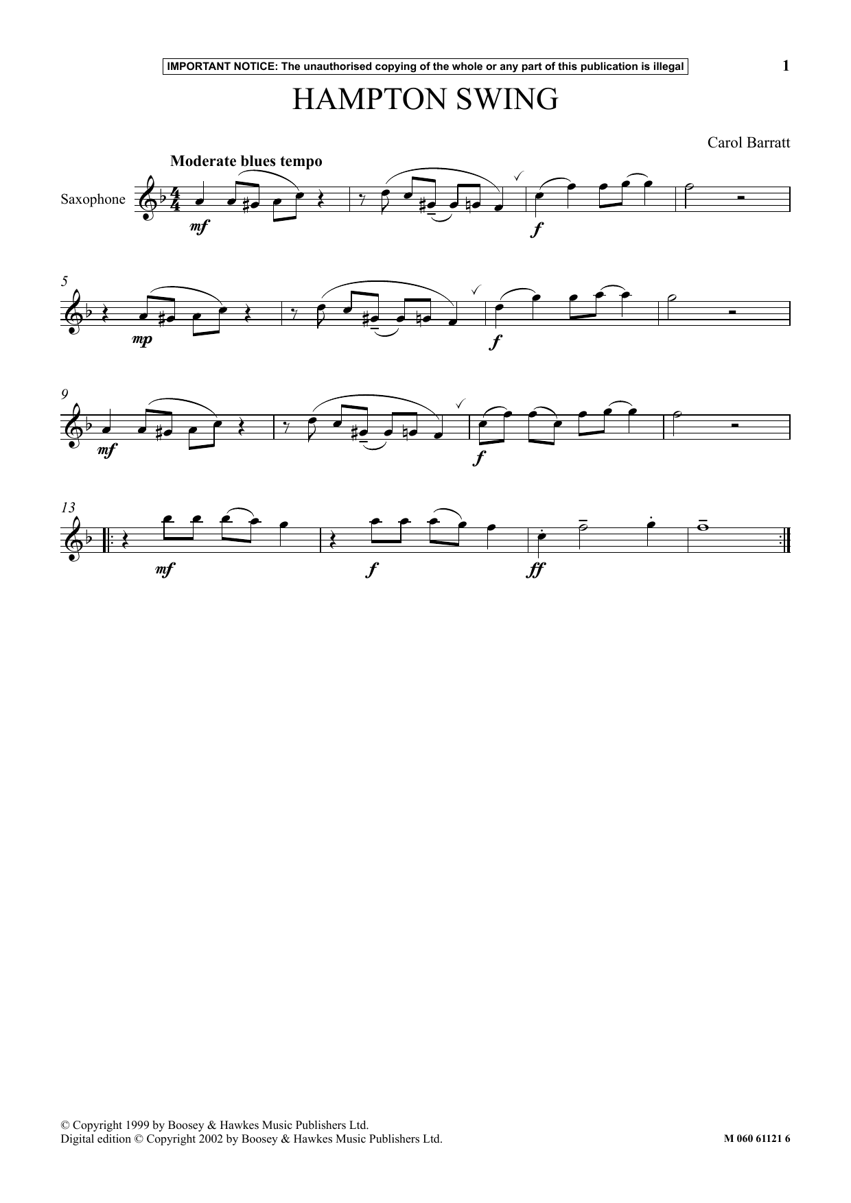 Download Carol Barratt Hampton Swing Sheet Music and learn how to play Instrumental Solo PDF digital score in minutes