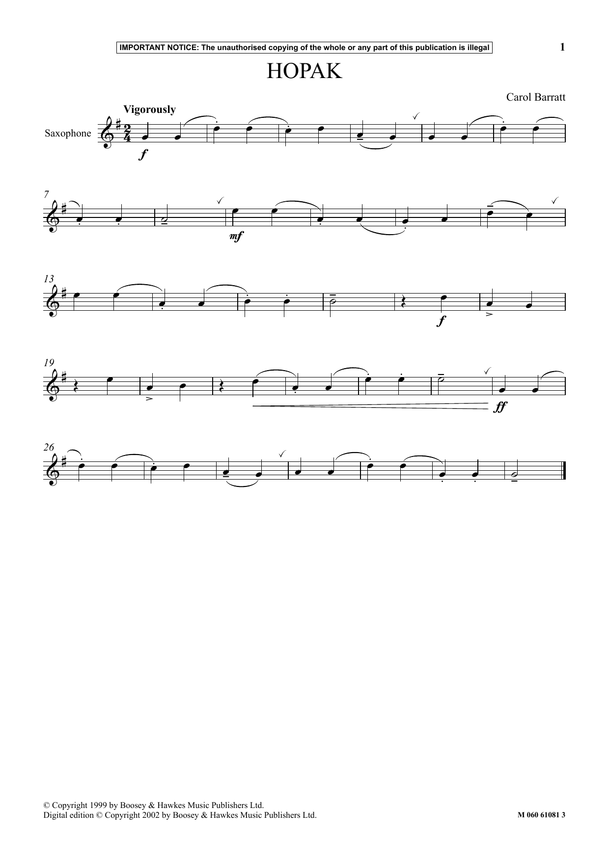 Download Carol Barratt Hopak Sheet Music and learn how to play Instrumental Solo PDF digital score in minutes