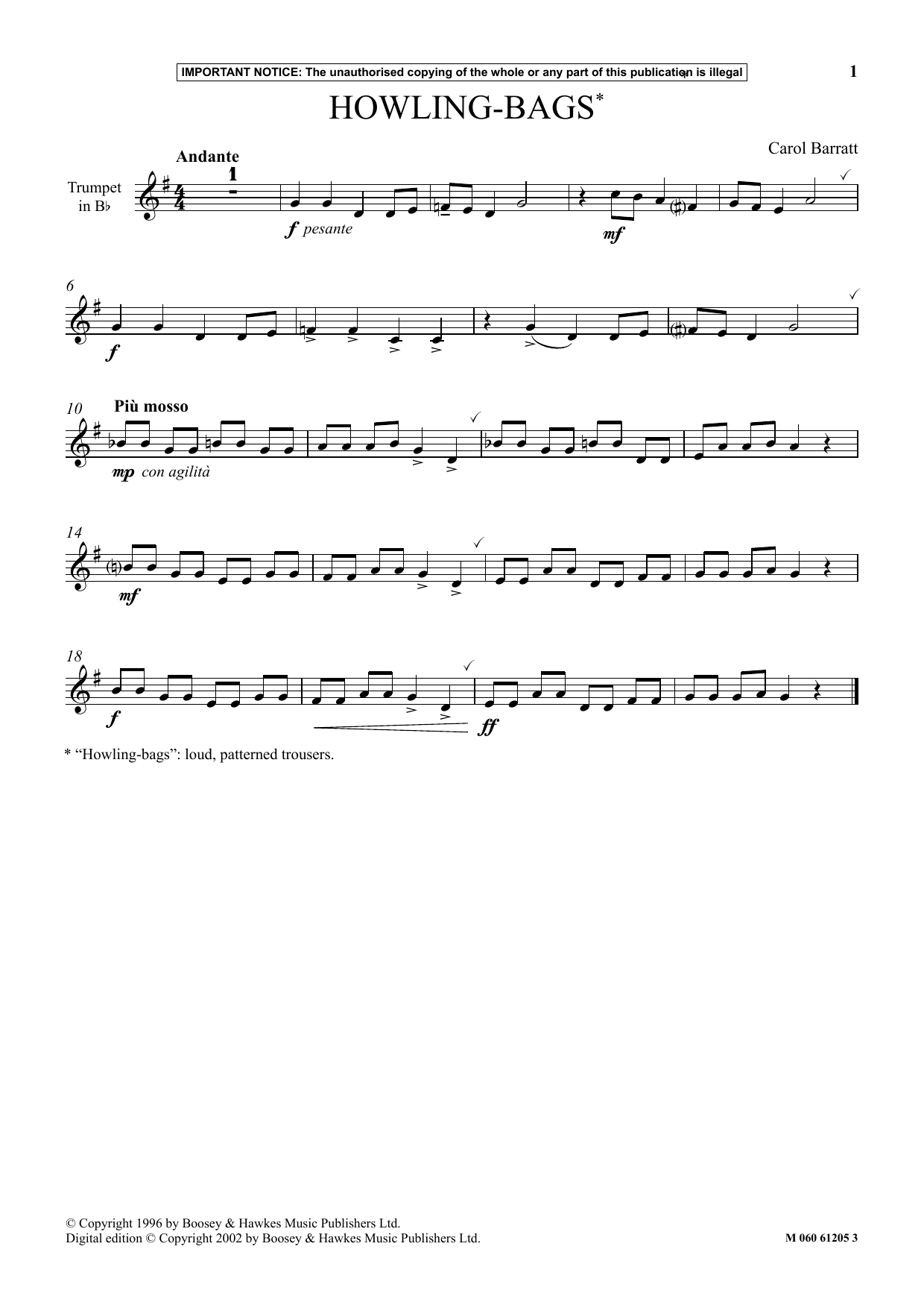 Download Carol Barratt Howling Bags Sheet Music and learn how to play Instrumental Solo PDF digital score in minutes