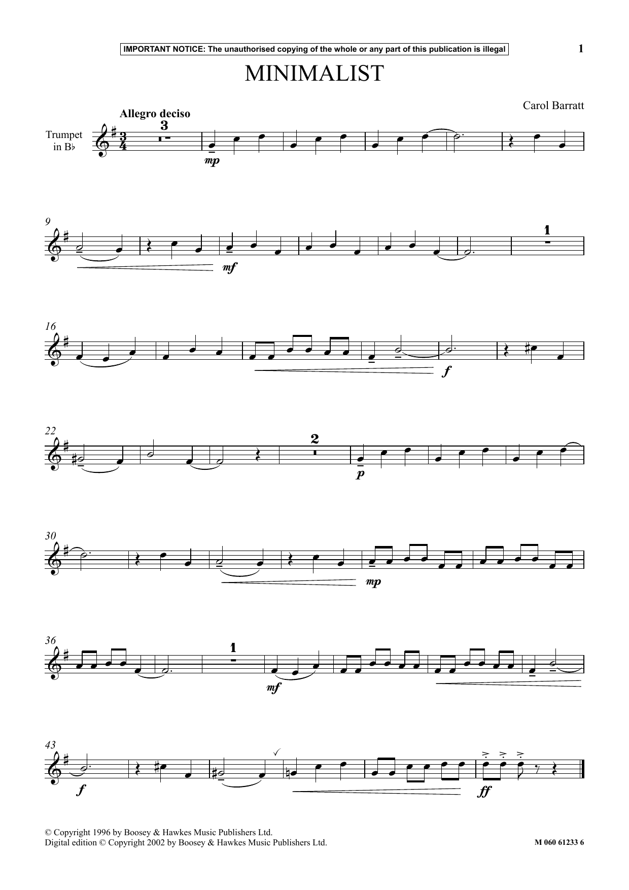 Download Carol Barratt Minimalist Sheet Music and learn how to play Instrumental Solo PDF digital score in minutes