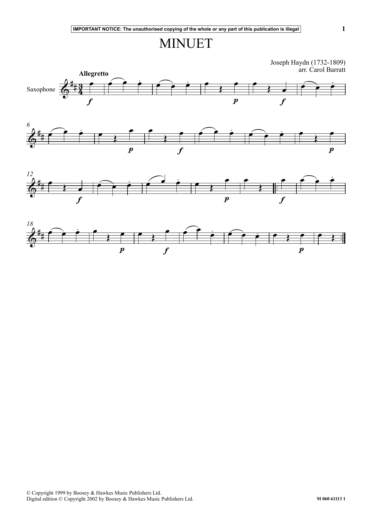 Download Carol Barratt Minuet Sheet Music and learn how to play Instrumental Solo PDF digital score in minutes