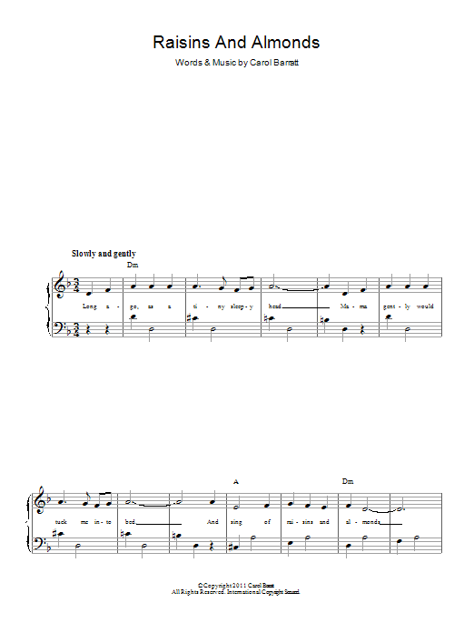 Download Carol Barratt Raisins And Almonds Sheet Music and learn how to play Piano & Vocal PDF digital score in minutes