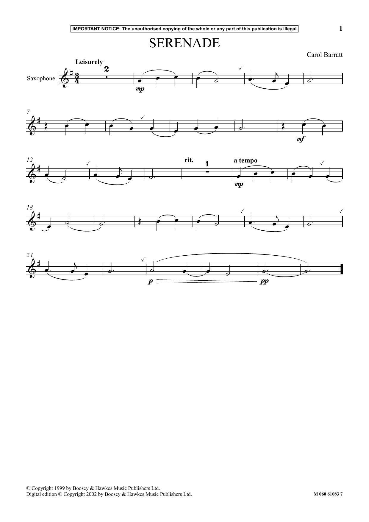 Download Carol Barratt Serenade Sheet Music and learn how to play Instrumental Solo PDF digital score in minutes
