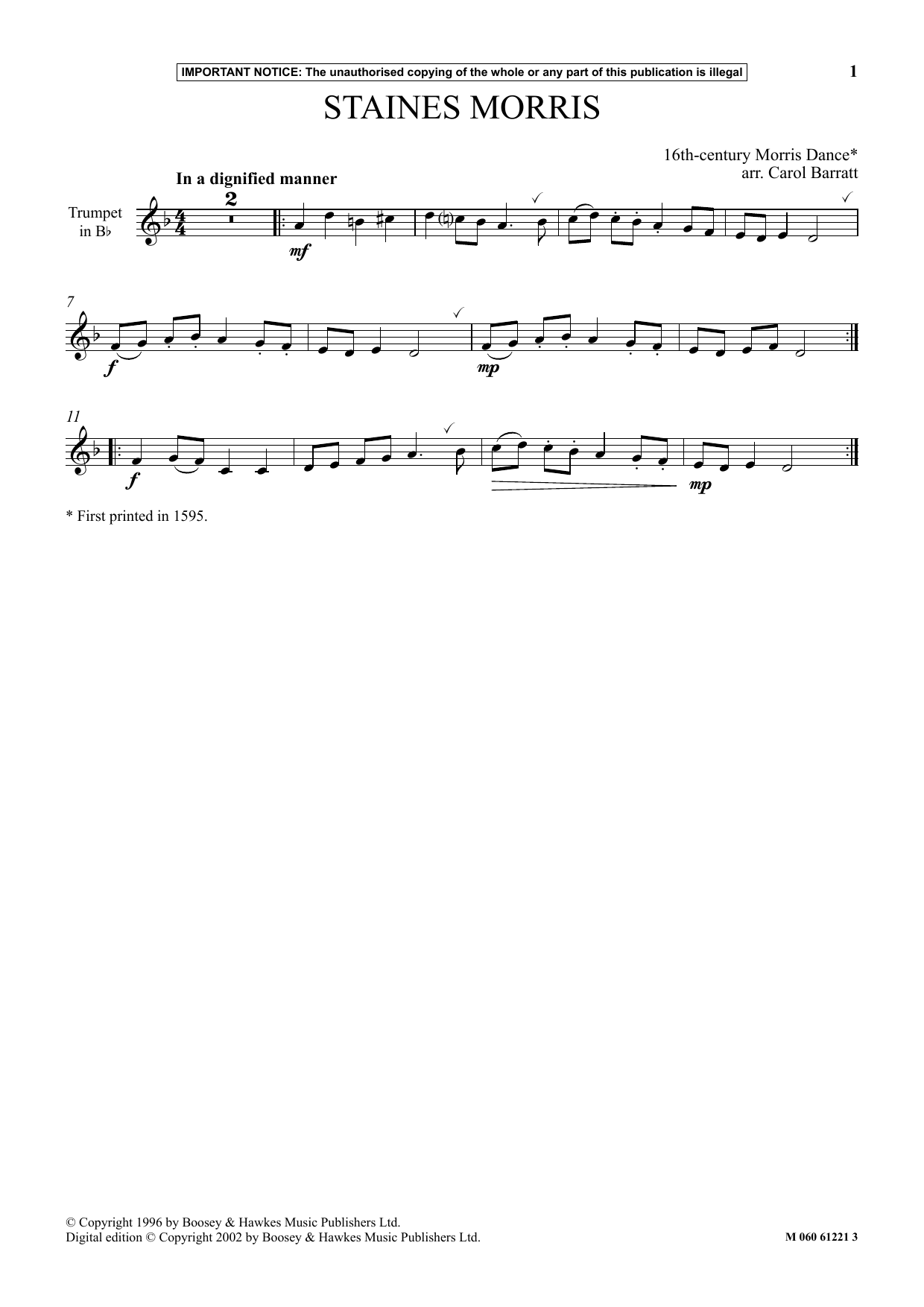 Download Carol Barratt Staines Morris Sheet Music and learn how to play Instrumental Solo PDF digital score in minutes