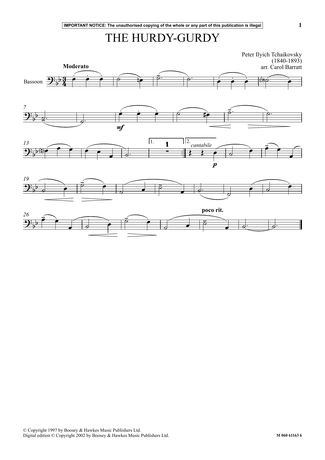 Download Carol Barratt The Hurdy-Gurdy Sheet Music and learn how to play Instrumental Solo PDF digital score in minutes