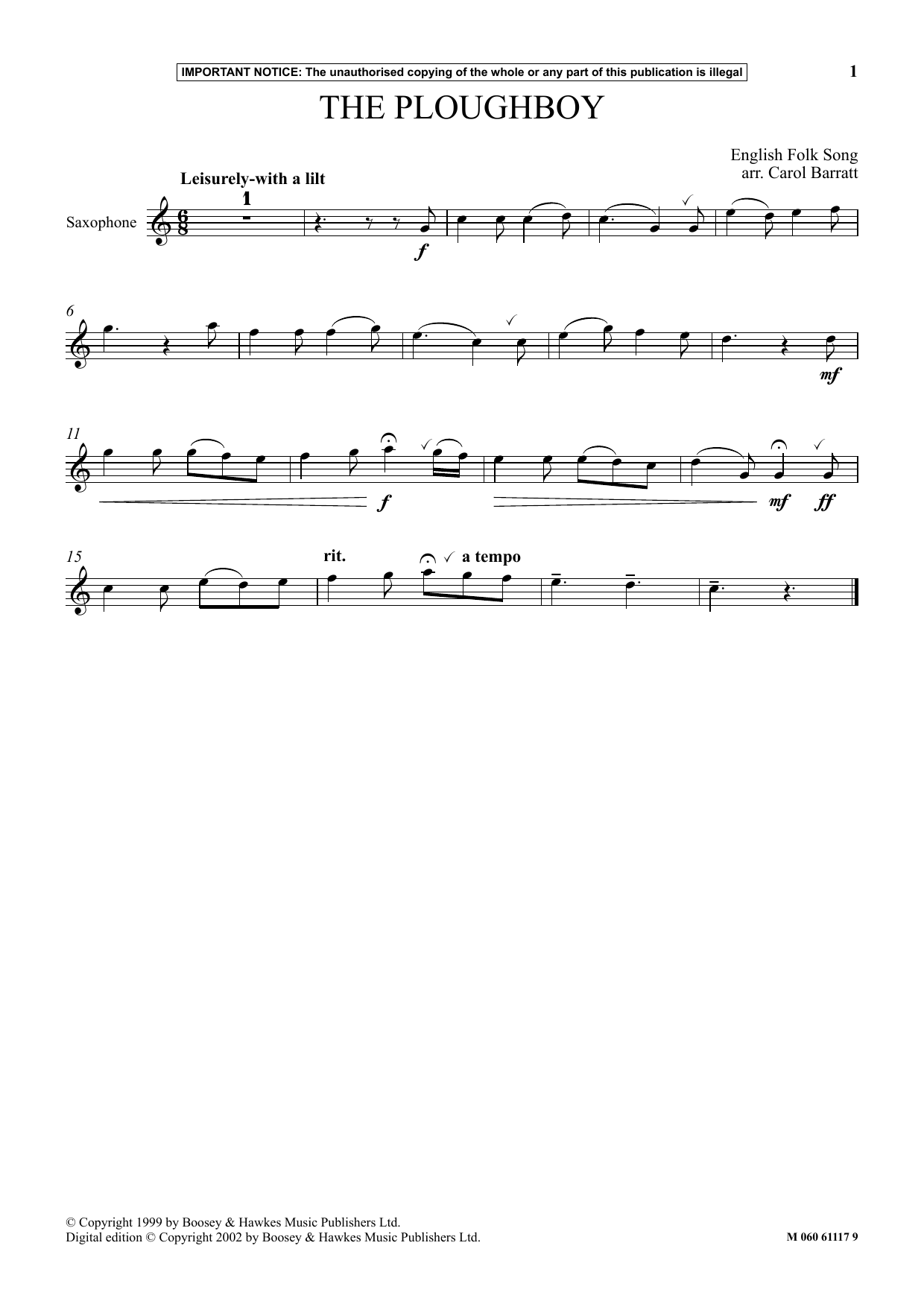 Download Carol Barratt The Ploughboy Sheet Music and learn how to play Instrumental Solo PDF digital score in minutes