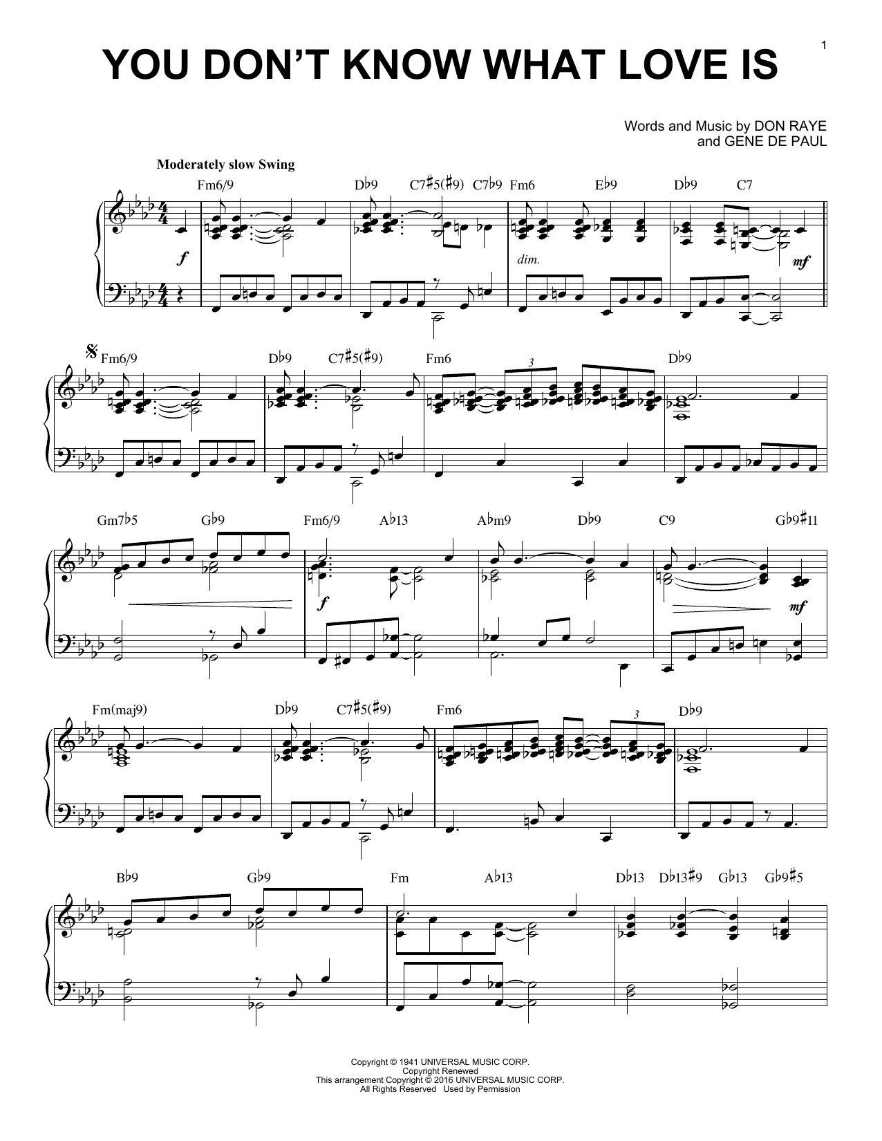 Download Carol Bruce You Don't Know What Love Is Sheet Music and learn how to play Piano PDF digital score in minutes